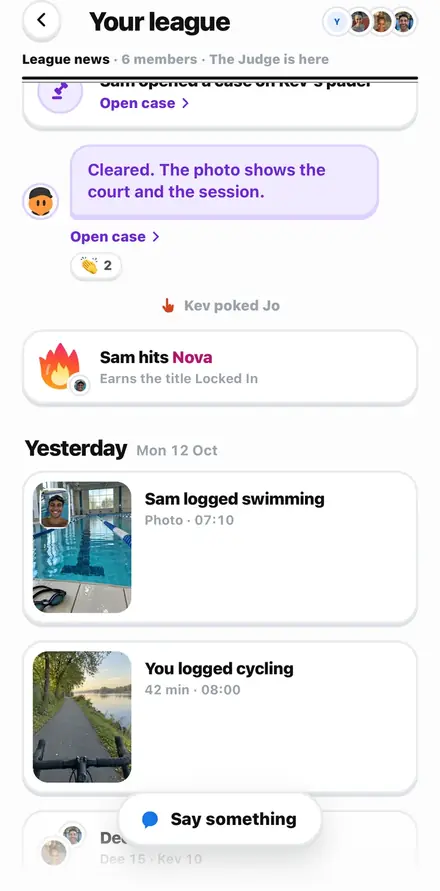 League news from yesterday: Sam's swim and your ride.